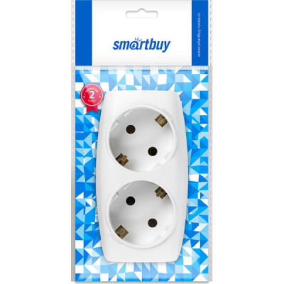 Разветвитель 2 розетки с заземлением 16А, Smartbuy [SBE-16-A04w-2z] белый