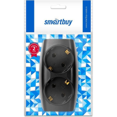 Разветвитель 2 розетки с заземлением 16А, Smartbuy [SBE-16-A04b-2z] черный