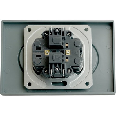 Розетка с/у 2x2P 16A, IP20, со шторками, STEKKER Эмили [RST16-5116-10][8] платиново-серый soft touch