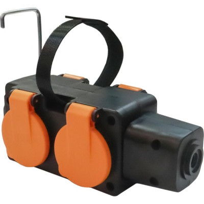 Колодка 4 розетки 16А/3,5кВт с заземлением, с защ.крышками IP44 [РП 16-004] оранжевая