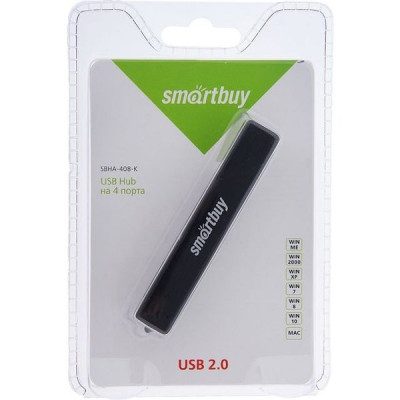 Концентратор USB 2.0 SmartBuy, 4 порта, черный [SBHA-408-K]