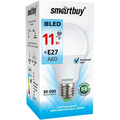 Лампа LED E27/A60 груша, 11W, 4000K, 880Лм, Smartbuy [SBL-A60-11-40K-E27-A]