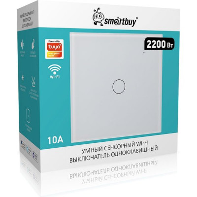 Умный сенсорный выключатель 1-кл 10A, Wi-Fi, Яндекс Алиса, Smartbuy [SBE-wifi1w-10-SW1-0] белый