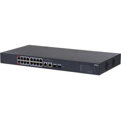 Коммутатор PoE 16PoE[100Mbps] + 2Uplink[SFPRJ45] Dahua; 240Вт, [DH-CS4218-16ET-240] (WEB)