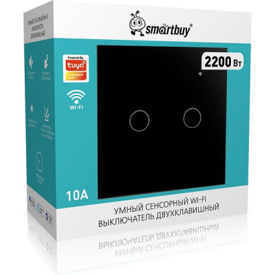 Умный сенсорный выключатель 2-кл 10A, Wi-Fi, Яндекс Алиса, Smartbuy [SBE-wifi1b-10-SW2-0] черный