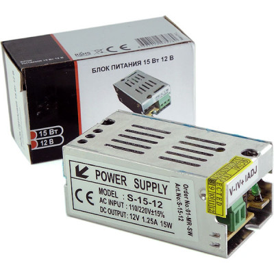 Блок питания 12V  15W, IP20, металл сетка стандарт [S-15-12]
