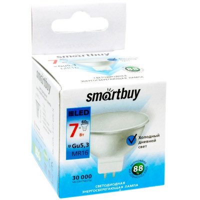 Лампа LED GU5.3/MR16 софит,  7W, 6000K, 560Лм, Smartbuy [SBL-GU5_3-07-60K-N]