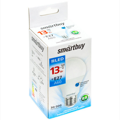 Лампа LED E27/A60 груша, 13W, 6000K, 1040Лм, Smartbuy [SBL-A60-13-60K-E27]