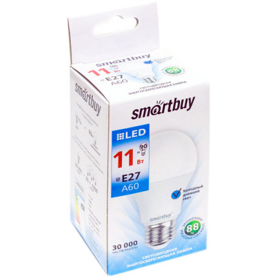 Лампа LED E27/A60 груша, 11W, 6000K, 880Лм, Smartbuy [SBL-A60-11-60K-E27]