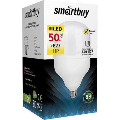 Лампа LED E27/T140 цилиндр,  50W, 4000K, 4500Лм, Smartbuy [SBL-HP-50-4K-E27]