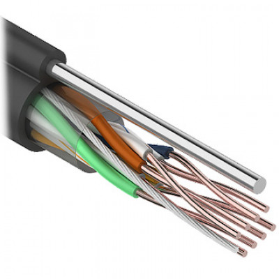 Кабель UTP 5e 4 пары медь 24AWG, уличный с тросом, черный, REXANT [01-0046][305м]