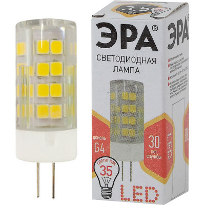 Лампа LED G4, 3.5W/220В, 2700K, 280Лм, ЭРА [LED JC-3,5W-220V-CER-827-G4]