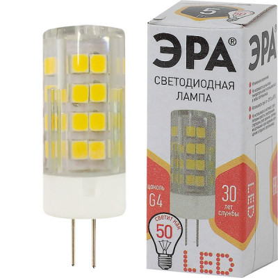 Лампа LED G4, 5W/220В, 2700K, 400Лм, ЭРА [LED JC-5W-220V-CER-827-G4]