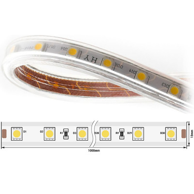 Лента LED 220В SMD5050  60/м, IP68, 14.4Вт/м, б/теп, бухта 50м, цена за 1м, SWG