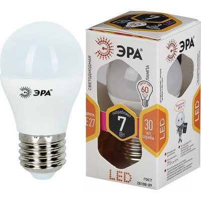 Лампа LED E27/P45 шар,  7W, 2700K, 560Лм, ЭРА [LED smd P45-7W-827-E27]