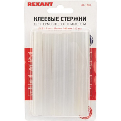 Стержни клеевые D=11мм*100мм, 12шт, прозрачные светящиеся, REXANT [09-1260]