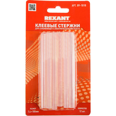 Стержни клеевые D=7мм*100мм, 12шт, прозрачные, REXANT [09-1010]
