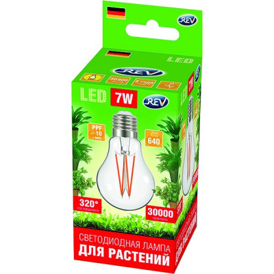 Лампа LED ФИТО REV E27/A60 груша,  7W, FILAMENT, 4000K, 760Лм, 575-650Нм, PPF>10 [32416 4]