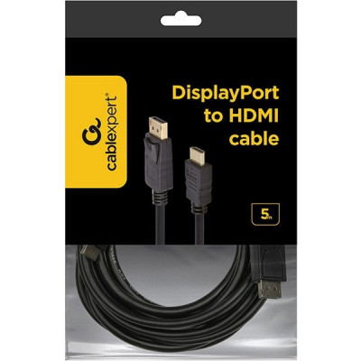 Кабель DisplayPort->HDMI 5.0м, 20M/19M, экран, черный, Cablexpert [CC-DP-HDMI-5M]