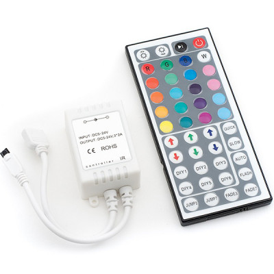 Контроллер ленты LED RGB 12/24В MAX  6А, ИК пульт 44кн, 61*35*22 [IR-RGB-44-6A]
