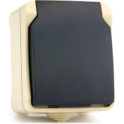 Розетка о/у 1-мест 16А с заземлением с крышкой, IP54, SmartBuy Сатурн [SBE-04w-16-S1-Z] бежевый