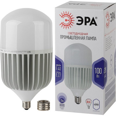 Лампа LED E27/T160 цилиндр, 100W, 6500K, 8000Лм, ЭРА [LED POWER T160-100W-6500-E27/E40] +перех. E40