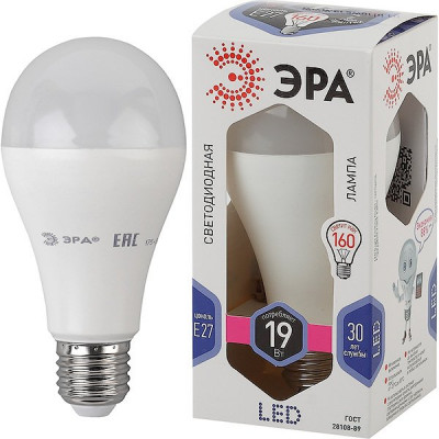 Лампа LED E27/A65 груша, 19W, 6000K, 1520Лм, ЭРА [LED smd A65-19W-860-E27]
