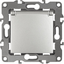 Розетка с/у 2P+E 16A, со шторками, с крышкой, ЭРА12 [12-2103-03][10] алюминий