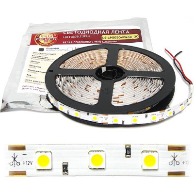 Лента LED 12В IP20 SMD5050  60/м, б/теп, 14.4Вт/м, 5м/ц.1м, LP