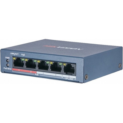 Коммутатор PoE  4PoE[100Mbps] + 1Uplink[100Mbps] HIKvision; 35Вт; DC 48В; IP44 [DS-3E0105P-E/M(B)]
