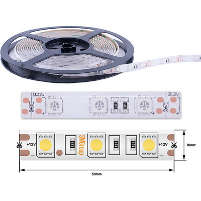 Лента LED 12В IP65 SMD5050  60/м, зеленый, 14.4Вт/м, 5м/ц.1м, SWG [000057]
