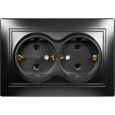Розетка с/у 2x2P+E 16A, IP20, SmartBuy Венера [SBE-01b-16-S2-Z-c] черный керамика