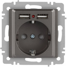 Розетка с/у 2P+E 16А, IP20, со шторками +2xUSB, Intro Accent [6-410-09] титан
