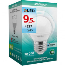 Лампа LED E27/G45 шар,  9.5W, 4000K, 760Лм, Smartbuy [SBL-G45-9_5-40K-E27]
