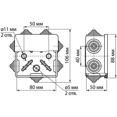 Коробка распаячная о/у  80*80*50мм, крышка, IP54, 7вх, инд. штр, TDM [SQ1401-0512][100] серый
