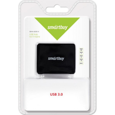 Концентратор USB 3.0 SmartBuy, 4 порта, черный [SBHA-6000-K]