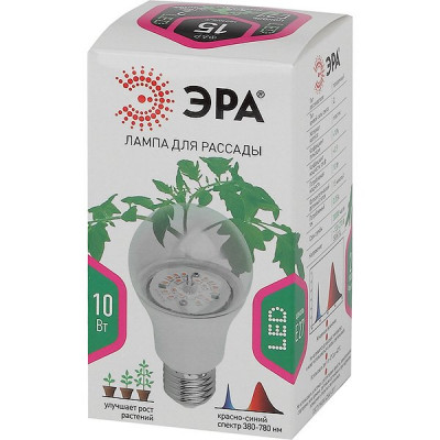 Лампа LED ФИТО ЭРА E27/A60 груша, 10W, 15 мкмоль/с, RB спектр [FITO-10W-RB-E27-K]