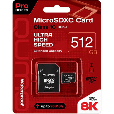 Карта памяти Micro SDXC 512Gb QUMO Class 10 с адаптером UHS-I U3, Pro seria 3.0 [QM512GMICSDXC10U3]
