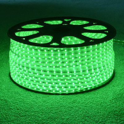 Лента LED 220В SMD2835  60/м, IP67, 4.8Вт/м, зеленый, 6*9,5мм, бух50м+контр, цена за 1м, GL