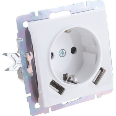 Розетка с/у 2P+E 16A + 2xUSB, SmartBuy Нептун [SBE-05w-16-S1-USB] белый