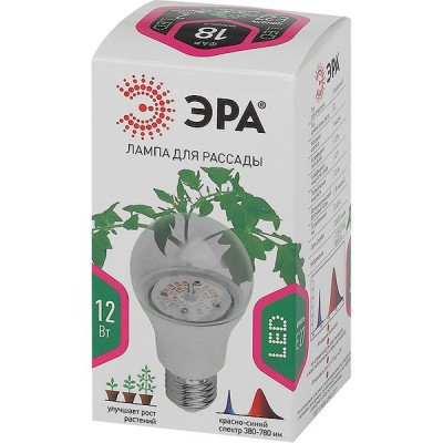 Лампа LED ФИТО ЭРА E27/A60 груша, 12W, 18 мкмоль/с, RB спектр [FITO-12W-RB-E27-K]
