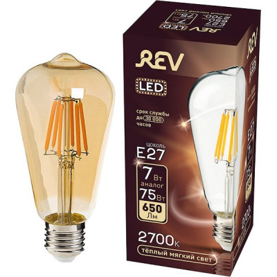 Лампа LED E27/ST64 Эдисон,  7W, FILAMENT GOLD, 2700K, 650Лм, REV [32436 2]