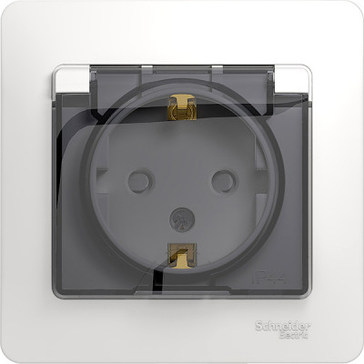 Розетка с/у 2P+E 16А, IP44, с крышкой/шторками, Schneider Electric Glossa [GSL000148] белый
