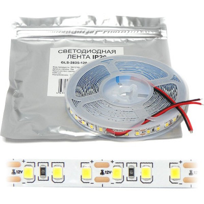Лента LED 12В IP20 SMD2835 120/м, б/ней, 9.6Вт/м, 4500K, 7Лм/чип, 5м/ц.1м, GL [501210]