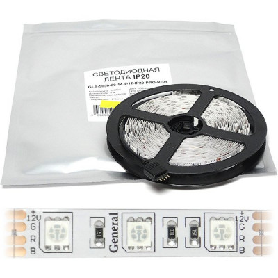 Лента LED 12В IP20 SMD5050  60/м, RGB, 14.4Вт/м, 5м/ц.1м, GL PRO [503820]