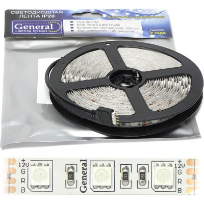 Лента LED 12В IP20 SMD5050  60/м, RGB, 14.4Вт/м, 5м/ц.1м, GL PROL [503830]