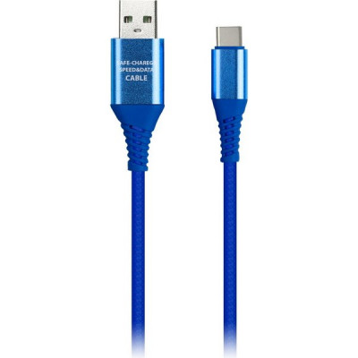 Кабель USB - Type-C, 1.0м, 2А, SmartBuy [iK-3112ERG blue] в рез. оплет. Gear, мет. након, синий