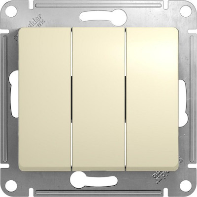 Выключатель с/у 3-кл 10А, IP20, Schneider Electric Glossa [GSL000231] бежевый
