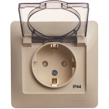 Розетка с/у 2P+E 16А, IP44, с крышкой/шторками, Schneider Electric Glossa [GSL000248] бежевый