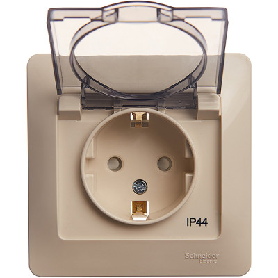 Розетка с/у 2P+E 16А, IP44, с крышкой/шторками, Schneider Electric Glossa [GSL000248] бежевый
